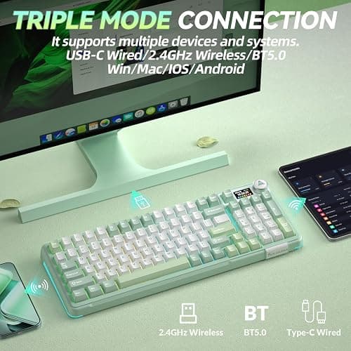 SOLAKAKA A99 Pro Wireless Mechanical Keyboard with BT5.0/2.4GHz/USB-C, LCD Screen & Metal Knob, Gasket-Mounted Gaming Keyboard, Full Hot-Swappable, RGB Creamy Keyboard for Win/Mac thumbnail 3