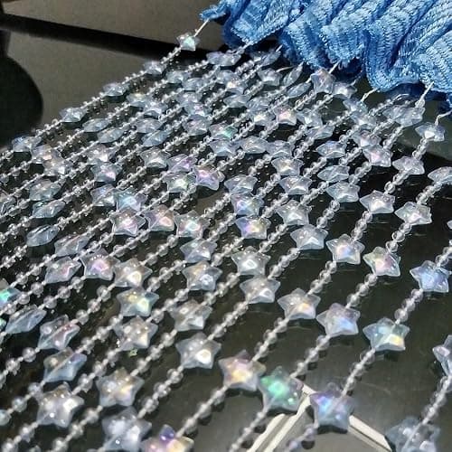 ave split Beaded Curtain Doorways Star Acrylic Hanging Door Beads String Curtains Tassel Room Divider Screen Decor for Doorway Window Living Room Wedding 049Star (Blue Star) thumbnail 5