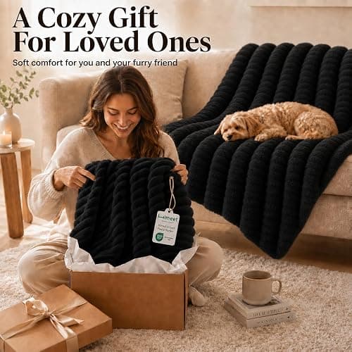 HIMEET Black Throw Blanket for Couch, 300GSM Ribbed Fleece, 50 x 60 Inches | Ultra Soft Flannel, All-Season Lightweight Warmth, Home Room Decor & Dorm Essential, Gift for Men & Women, Machine Washable thumbnail 8