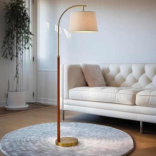 G-SAFAVA 62.5" Wood Floor Lamp for Living Room Gold with Foot Switch Arc Standing Tall Lamps for Bedroom Mid Century Modern Corner Floor Lamps for Office Nursery Industrial Reading Light Room Lamp thumbnail 9
