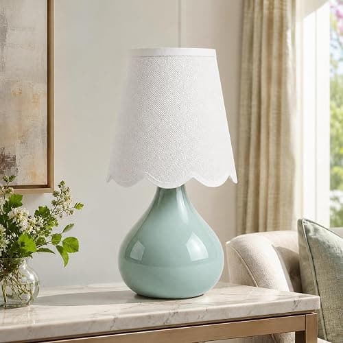 Lampworks 14" Cordless Table Lamp, Rechargeable Ceramic Bedside Lamp with Magnetic LED Bulb, Stepless Dimmable & 3 Colors, Battery Operated Aesthetic Lamp for Bedroom, Living Room, Patio (Green) thumbnail 2
