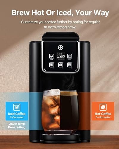 SHARDOR Single Serve Coffee Maker 2.0, Hot and Iced Coffee Machine for K Cup Pods & Ground Coffee, 6 to 14 oz Brew Sizes, 50 oz Removable Water Tank, Bold Brew Setting, Stainless Steel, Black thumbnail 3