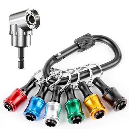 Push to Unlock,Katerk 6pcs 1/4 inch Hex Shank Aluminum Alloy Screwdriver Bit Holder Light-Weight Quick-Change Extension Bar Keychain Drill Screw Adapter Portable,Black Carabiner,Tool Gifts for Men - Image 1