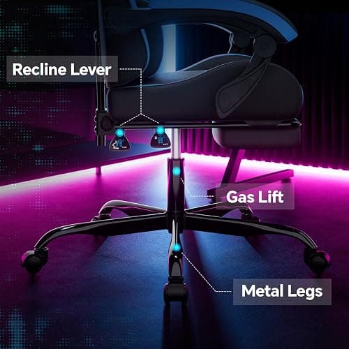 NIONIK Gaming Chair, Ergonomic Computer Chair with Footrest and Lumbar Support, Height Adjustable Game Chair with 360°-Swivel Seat and Headrest and for Office or Gaming BlackBlue thumbnail 9