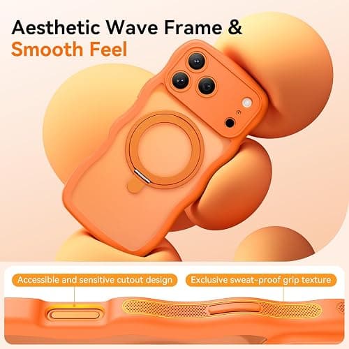 360° Spin Magnetic Stand for iPhone 17 Pro Case for Women Girls, Upgraded [Full Camera Protection, Fit for MagSafe, Cute Wave Non-Slip Phone Case for iPhone 17 Pro, Official Cosmic Orange thumbnail 7
