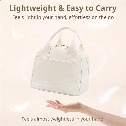LOVELYWIND Lunch Box for Women, Insulated Lunch Bag, White Textured Tote | Minimalist White Textured Design, Elegant Lunch Tote Style for Women, Perfect for Office Work, Daily Meals & Everyday Use thumbnail 4