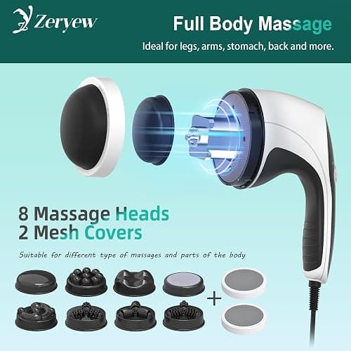 ZY ZERYEW Handheld Cellulite Massager, Body Sculpting Machine, Cellulite Massager Electric Tool, Lymphatic Massage Roller with 8 Rotating Heads & 2 Mesh Caps for Body Shaping & Lymphatic Drainage thumbnail 3