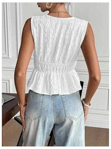 MakeMeChic Women's Tie Front Tank Top Sleeveless Ruffle Hem Crop Going Out Tops thumbnail 3