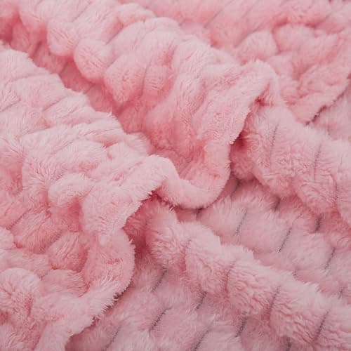 Puncuntex Pink Throw Blanket 50"×60" inches Gifts for Mom Fuzzy 3D Jacquard Decorative Flannel Fleece Super Soft Plush Cozy Blanket for Couch Sofa Chair Lightweight thumbnail 7