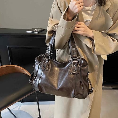 city vintage shoulder bag for women, brown soft vegan faux leather crossbody purses, large capacity hobo crossbody bag, fall fashion casual handbag thumbnail 7