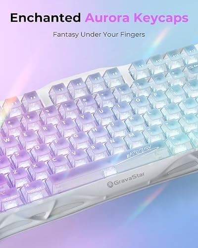 GravaStar Mercury K1 Lite 75% Gaming Keyboard, 2.4GHz/BT/Wired Tri-Mode Wireless Keyboard, Clear Keycaps Gasket Hot Swappable Mechanical Keyboard, Pre-lubed Linear Switches, RGB Backlit-Crystal Aurora thumbnail 5