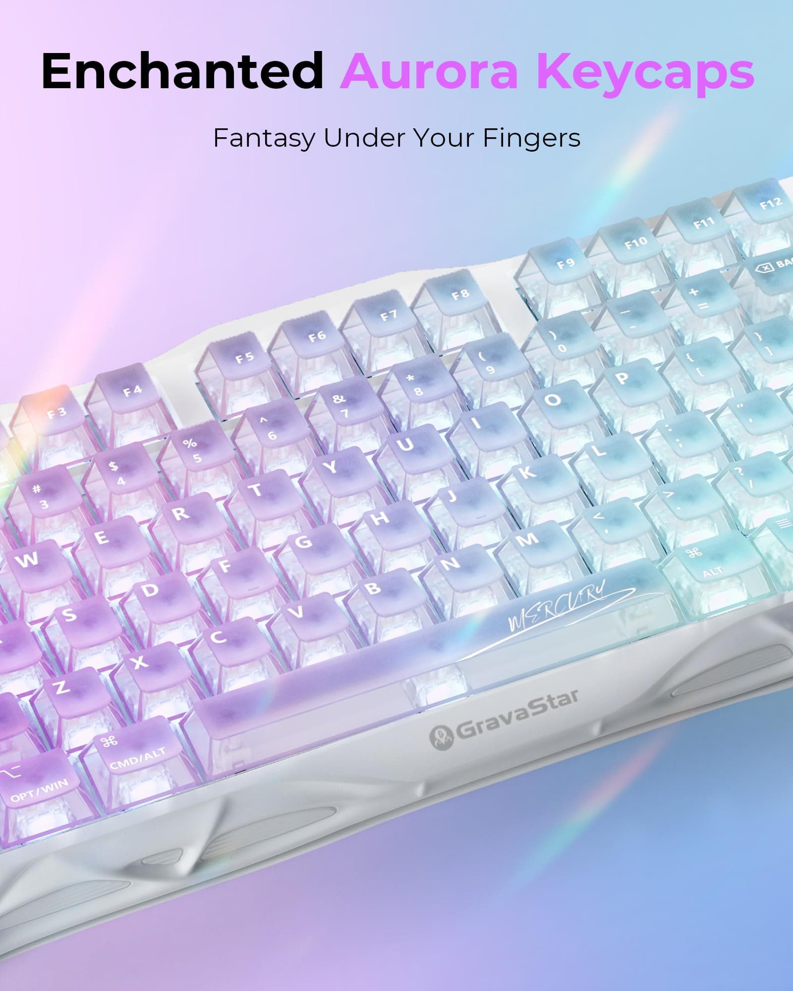 GravaStar Mercury K1 Lite 75% Wireless Gaming Keyboard, Custom Linear Switches, 4000mAh Battery, Bluetooth/2.4G/Wired, RGB Lighting - GS K1 Lite_XTAL_AUROA thumbnail 5