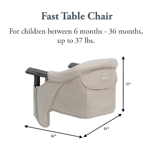 Inglesina Fast Table Chair, Cream - Portable Baby High Chair - for Babies & Toddlers up to 37 lbs - Collapsible Design - Fits Tables 0.8'' to 3.5'' Thick - Compact & Easy to Use - Travel Bag Included thumbnail 2