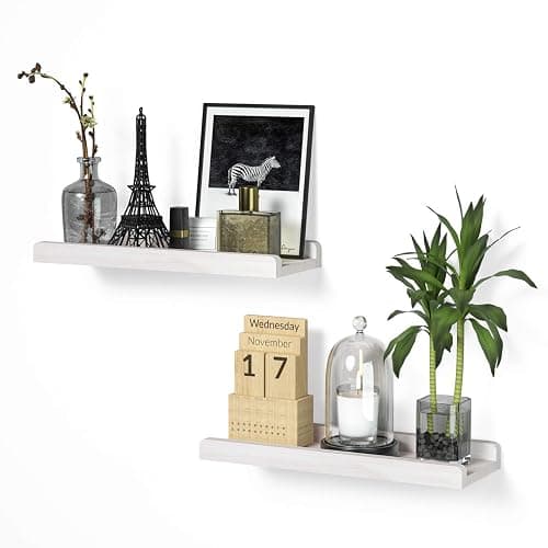 Love-KANKEI Floating Shelves Wall Mounted Set of 2, 17 Inch Rustic Wood Wall Shelves for Storage, Bedroom Living Room Bathroom Kitchen Office and More White thumbnail 9
