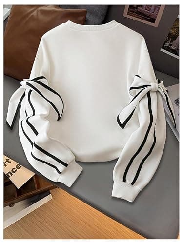 GORGLITTER Women's 3D Bow Sweatshirt Crew Neck Long Sleeve Oversized Cute Pullover Tops thumbnail 3