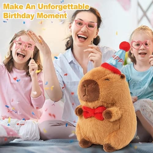 Ditucu Cute Capybara Plush with Happy Hat Red Bow Soft Capybara Stuffed Animal Plushies Toys for Birthday Gifts Party Decoration for Kids Brown 9 inch thumbnail 7