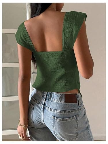 RoseSeek Women's Flowy Going Out Tank Top Sweetheart Neck Cap Sleeve Summer Ruffle Elegant Crop Tops thumbnail 4