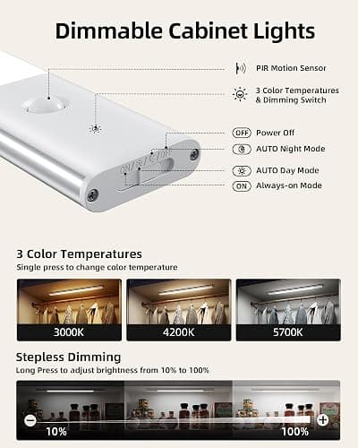 EZVALO Under Cabinet Lighting, 2200mAh Closet Lights with 2 Extra Batteries, 3 Color Temps Motion Sensor Lights Indoor, LED Lights for Closet, Pantry, Kitchen thumbnail 4