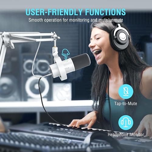 FIFINE Dynamic Microphone with Boom Arm, Studio Vocal XLR Microphone, Podcast USB Mic Kit for PC with Mute Button, Volume Knob, Headphone Jack, for Streaming Recording-AmpliTank K688CT White thumbnail 6
