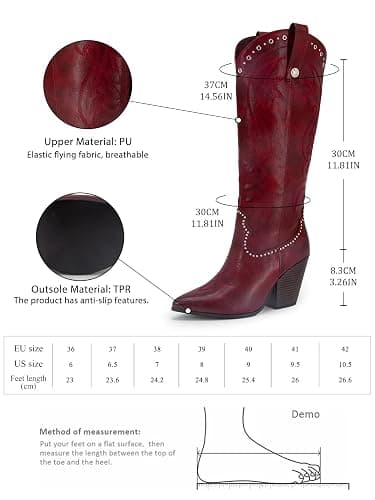 GOGD Knee High Western Boots For Women Embroidered Cowboy Boots Pointed Toe Chunky High Heel Wide Calf Shoes thumbnail 4