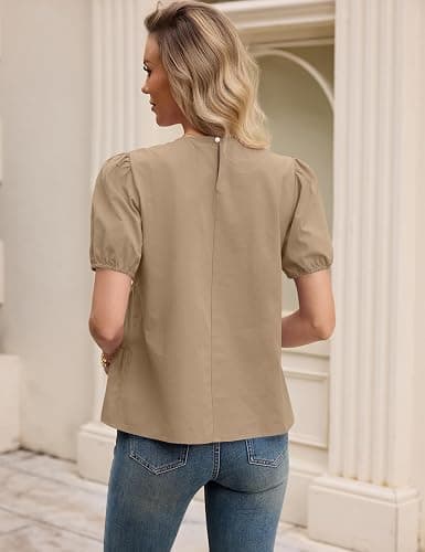 Rapbin Womens Puff Short Sleeve Babydoll Tops Summer Peplum Pleated Cotton T Shirts Casual Loose Fit Flowy Blouses thumbnail 6