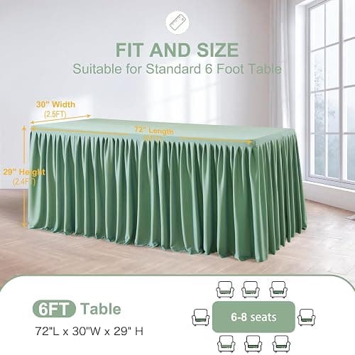 Wish Care 2 Pack Sage Green Rectangle Table Clothes for 6 Foot Tables, Polyester Fitted Tablecloths 6t Stretch Table Cover for Wedding, Birthday, Parties, Trade Show, Craft Show thumbnail 3