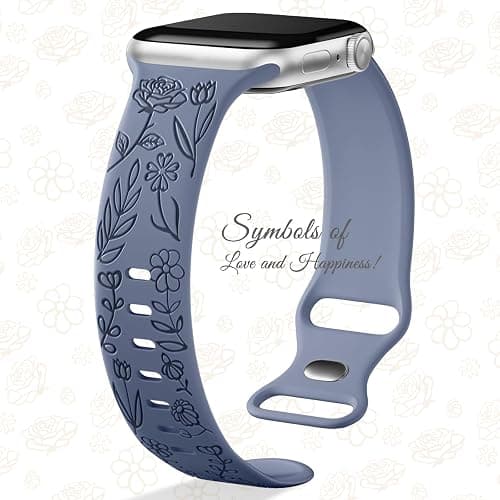Easuny 8 Pack Bands for Women Compatible with Apple Watch 40mm 41mm 38mm 42mm 44mm 45mm 46mm 49mm iWatch Series 11 10 9 8 7 6 5 4 3 Ultra SE 3 SE 2nd, Soft Silicone Floral Engraved Dressy Wrist Straps thumbnail 3