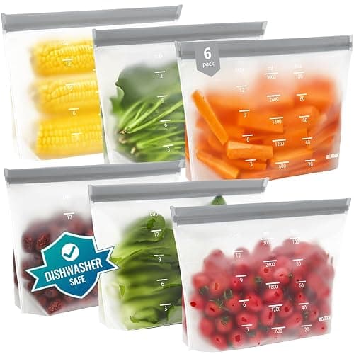 IDEATECH Reusable Bags Dishwasher Safe, BPA Free Reusable Gallon Freezer Bags, Stand Up Leakproof Food Storage Bags for Marinate Meats, Salad Fruit, Vegetables, Home Organization -Gray 6 Gallon - Image 1