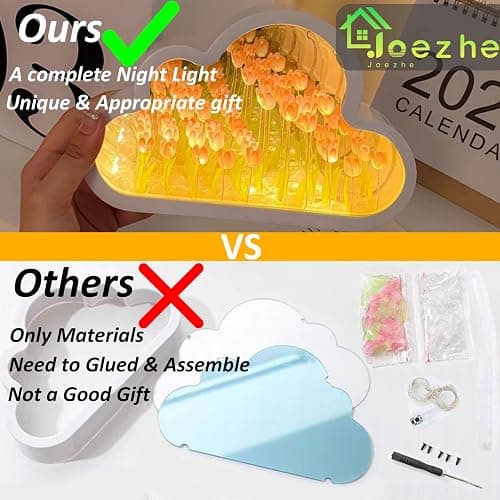 Joezhe Flower Cloud Night Lamp Artifical Tulip Night Light for Room Decor Led Mirror Lamp Sleeping Bedside Table Light Home Room Floral Ornaments Birthday Mothers Day Gift for Mom - Blue - Blue thumbnail 3