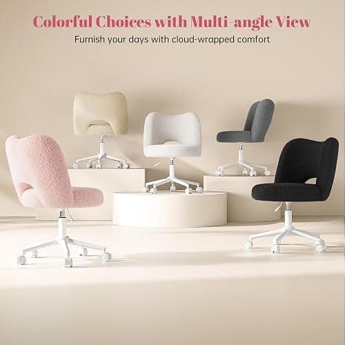 DurayLoly Vanity Chair with Wheels Pink,Cute Vanity Chair with Back,Ultra-Plush Fleece Cute Desk Chair, Small Office Chair Height Adjustable,for Make-up Room,Bedroom thumbnail 9