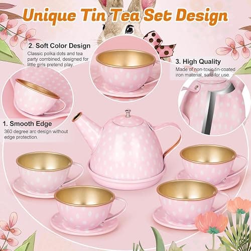iAOVUEBY Tea Party Set for Little Girls, 49PCS Princess Tea Time Toys Including Tea Set Dessert Carrying Case, Kids Kitchen Pretend Playset, Tea Set for Girls Birthday Toddler Age 3-8, Pink thumbnail 5