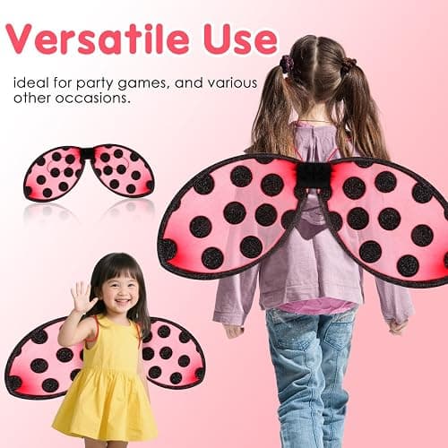 Abaodam Foldable Ladybug Wings for Kids Performance Mesh Cosplay Wing Red Costume Prop Portable Party Accessory for Girls Stage Play thumbnail 4