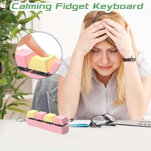 Keyboard Fidget, Keyboard Fidget Toy, 4 Button Fidget Keyboard Keychain Without Lights, Stress Relief Keyboard Clicker Fidget Decompression Gift for Adults Boys Girls (E) thumbnail 4
