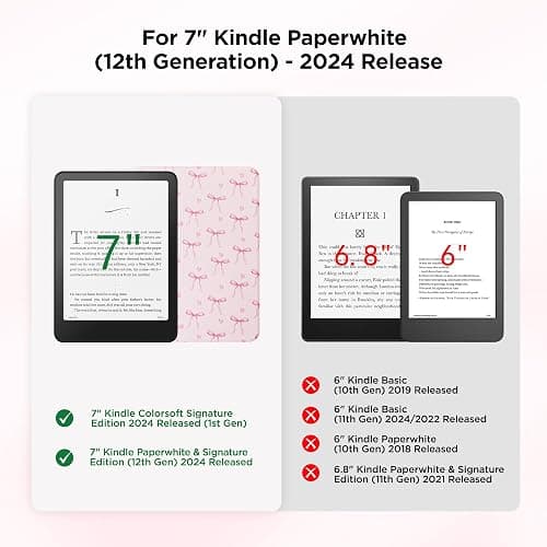 Vane Oak Magnetic Detachable Case for All-New 7" Kindle Paperwhite 12th Gen 2024 and Kindle Colorsoft Signature Edition, Light PU Leather Cover Case with Auto Wake/Sleep, Pink Bow Tie thumbnail 2