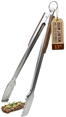 17-Inch Grill Tongs for Outdoor Grilling - Heavy Duty Stainless Steel Tongs with Luxurious Walnut Grip & Premium Gift Pouch - Extra Long BBQ Tongs for Grilling, Smoker & Outdoor Cooking - Image 1