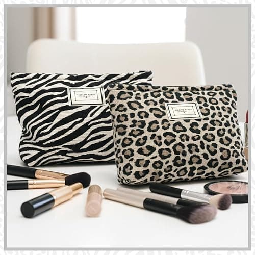 Sunolkie 2 Pack Makeup Bag for Women, Travel Cosmetic Pouch with Zebra Print & Leopard Print Design, Zipper Beauty Case, Toiletry Makeup Organizer for Women & Girls thumbnail 4