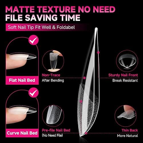 UNA GELLA Halloween Long Stiletto Gel Nail Tips Full Cover 504PCS Pre-shape Long Stiletto Almond Fake Clear Nails Tips No Need File Stiletto Gel Tips No C Curve for Nail Extension DIY Art Salon 12 Sizes thumbnail 4