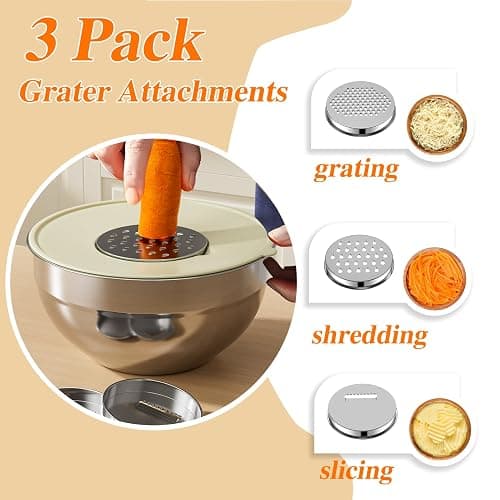 Winproper Mixing Bowls with Lids Set, 6 PCS Stainless Steel Mixing Bowls with 3 Grater Attachments, Kitchen Food Storage Organizers Nesting Mixing Bowl, Large Size 4.5, 3.5, 2.1, 1.5, 1.1, 0.7QT thumbnail 4