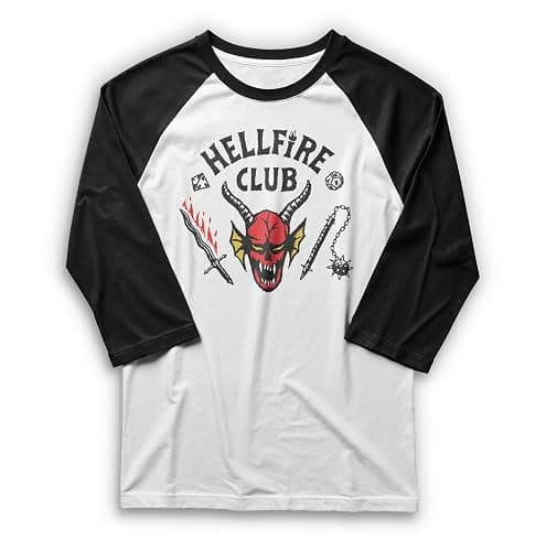 Men's Stranger Things Hellfire Club Costume Baseball Tee - White/Black - Small - Image 1