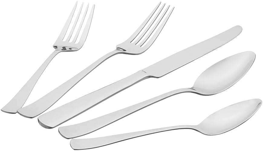 Amazon Basics 20-Piece Stainless Steel Flatware Set with Square Edge, Service for 4, Silver thumbnail 4