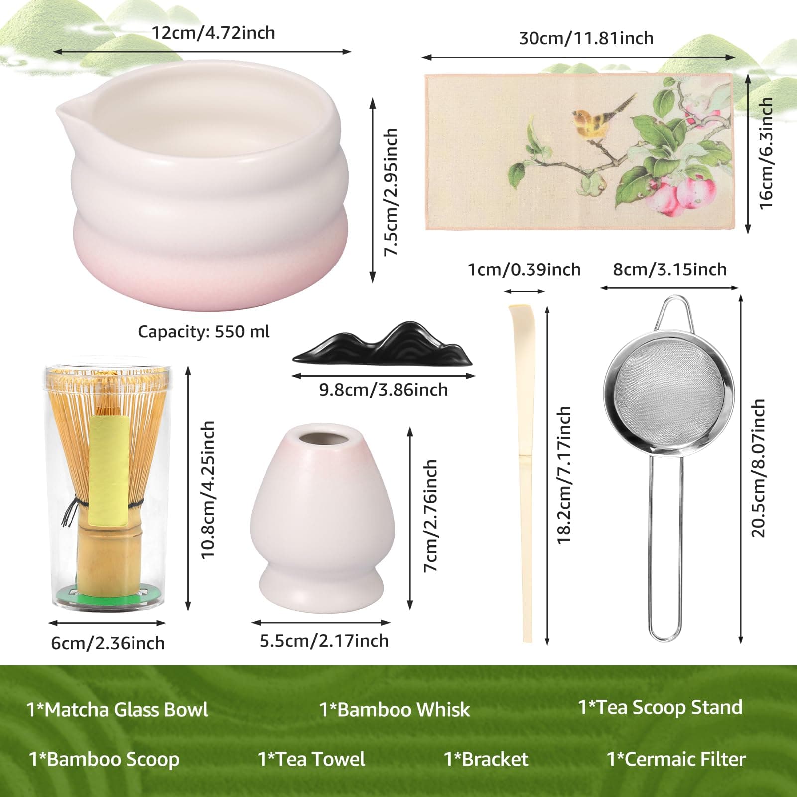Japanese Matcha Tea Set, Easy to Use, Elegant Green Kit, Smooth Help Relaxing Japanese Tea Making Set, for Matcha Tea Ceremony Home Use (Pink) - Pink thumbnail 3