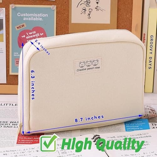 Fcteap Pencil Case Pouch Box Cute Kawaii Large Capacity Aesthetic Zipper Pen Holder Organizer Bag for Office Workspace Supplies Desk Accessories Travel (Green) thumbnail 7