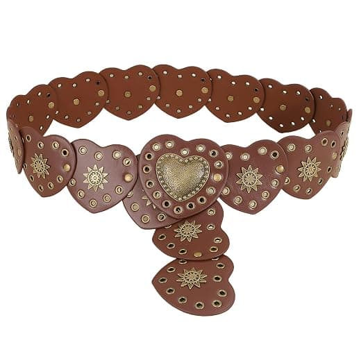 Western-Wide-Disc-Belt for Womens-Oval-Belt - Vintage Hollow-Rivet Cowgirl-Boho-PU-Leather-Belt for Dress Jeans - Image 1