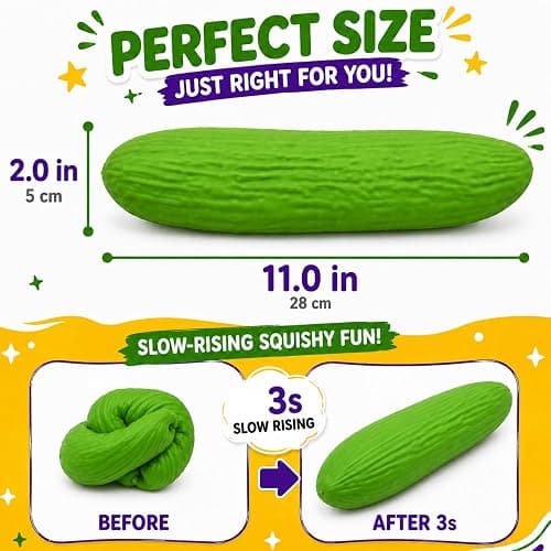 Jumbo Stretchy Cucumber Squishy Toys, Squeeze Sensory Fidget Toys for Stress Relief, Cute Giant Pickle Stress Balls Squishies Toy, Fun Novelty Birthday Party Favor for Kids and Adults thumbnail 2
