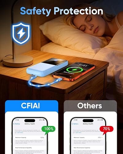 CFIAI Portable Charger 15000mAh Slim Power Bank with Built in Cables | 22.5W Fast Charge, Travel Essential, 50% Larger Capacity USB C Battery Pack for iPhone Samsung Google Android, Glacier thumbnail 8