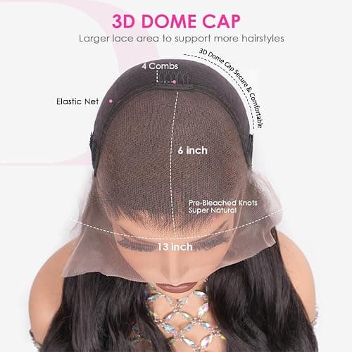 Pizazz 13x6 HD Lace Front Wigs Human hair Pre Plucked 180 Density Brazilian Body Wave Frontal Wigs Human Hair with Baby Hair Natural Hairline Natural Black Color 18 Inch thumbnail 6