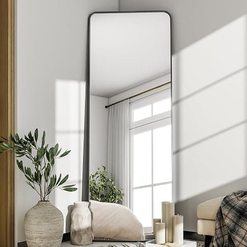 HARRITPURE 56" x 21“ Full Length Mirror - Rounded Corner Floor Mirror with Stand, Black Aluminum Frame Full Body Mirror, Hanging/Leaning/Standing Mirror for Bedroom, Cloakroom thumbnail 8