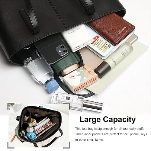 FITDON Tote 🤍Bag with Zip for Women, PU Leather Top Handle Handbags Ladies Shoulder Bag for Work School Travel Shopping thumbnail 7