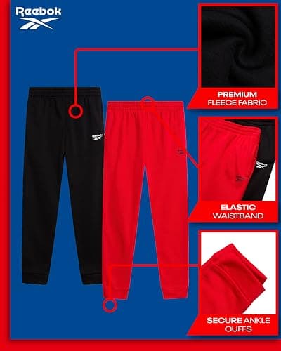 Reebok Boys Sweatpants - 2 Pack Performance Fleece Boys Joggers Athletic Pants with Elastic Waistband for Toddlers and Kids thumbnail 2