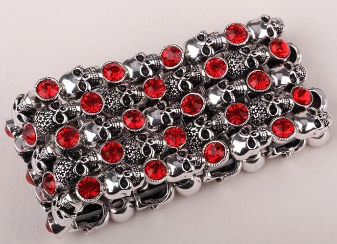Angel Jewelry Women's Crystal Skull Stretch Cuff Bracelet thumbnail 2